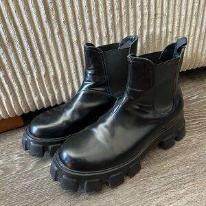 Prada Glossy Black Chelsea Chunky Sole Boots US 10.5